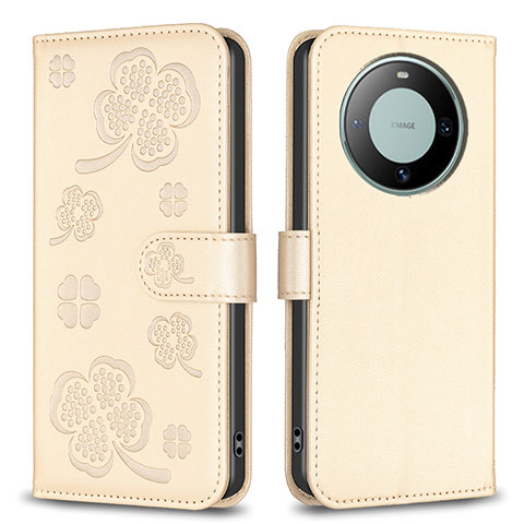 Funda de Cuero Cartera con Soporte Flores Carcasa BF1 para Huawei Mate 60 Oro