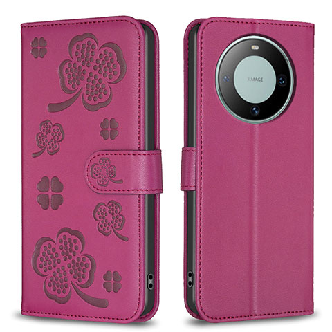 Funda de Cuero Cartera con Soporte Flores Carcasa BF1 para Huawei Mate 60 Pro+ Plus Rosa Roja