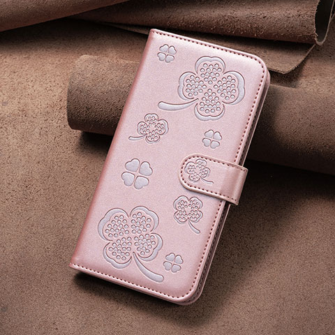 Funda de Cuero Cartera con Soporte Flores Carcasa BF1 para Oppo A15 Oro Rosa