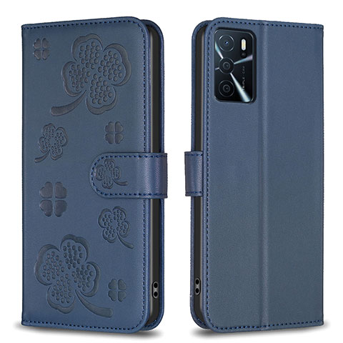 Funda de Cuero Cartera con Soporte Flores Carcasa BF1 para Oppo A16 Azul