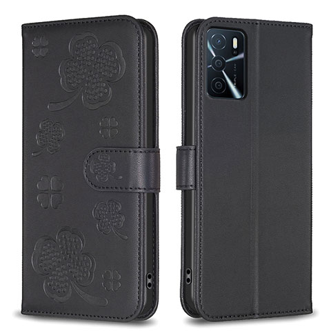 Funda de Cuero Cartera con Soporte Flores Carcasa BF1 para Oppo A16 Negro