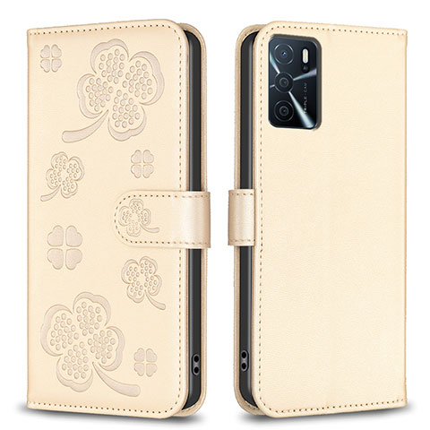 Funda de Cuero Cartera con Soporte Flores Carcasa BF1 para Oppo A16 Oro