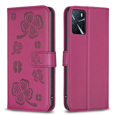 Funda de Cuero Cartera con Soporte Flores Carcasa BF1 para Oppo A16 Rosa Roja