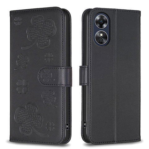 Funda de Cuero Cartera con Soporte Flores Carcasa BF1 para Oppo A17 Negro