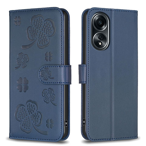 Funda de Cuero Cartera con Soporte Flores Carcasa BF1 para Oppo A18 Azul