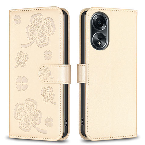 Funda de Cuero Cartera con Soporte Flores Carcasa BF1 para Oppo A18 Oro