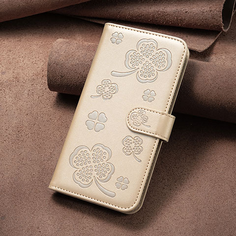 Funda de Cuero Cartera con Soporte Flores Carcasa BF1 para Oppo A35 Oro