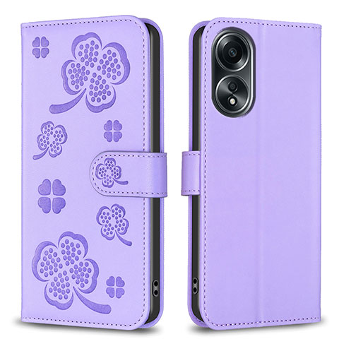 Funda de Cuero Cartera con Soporte Flores Carcasa BF1 para Oppo A38 Morado