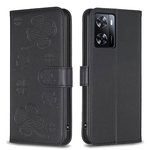 Funda de Cuero Cartera con Soporte Flores Carcasa BF1 para Oppo A57 4G Negro