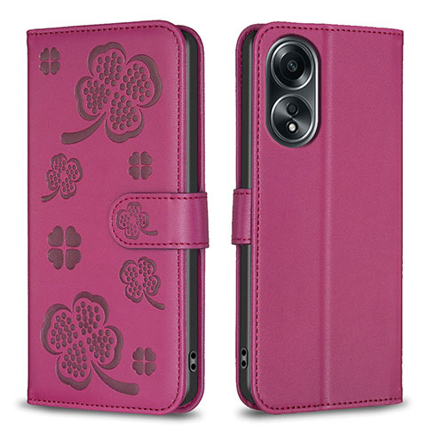 Funda de Cuero Cartera con Soporte Flores Carcasa BF1 para Oppo A58 4G Rosa Roja