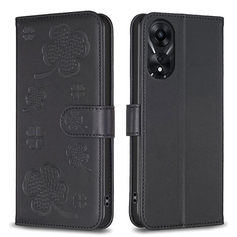 Funda de Cuero Cartera con Soporte Flores Carcasa BF1 para Oppo A58 5G Negro