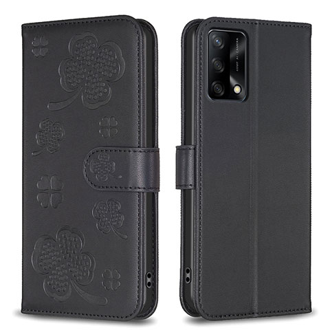 Funda de Cuero Cartera con Soporte Flores Carcasa BF1 para Oppo A74 4G Negro