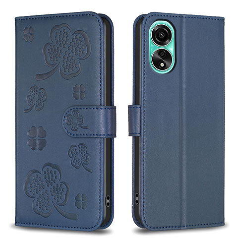 Funda de Cuero Cartera con Soporte Flores Carcasa BF1 para Oppo A78 4G Azul