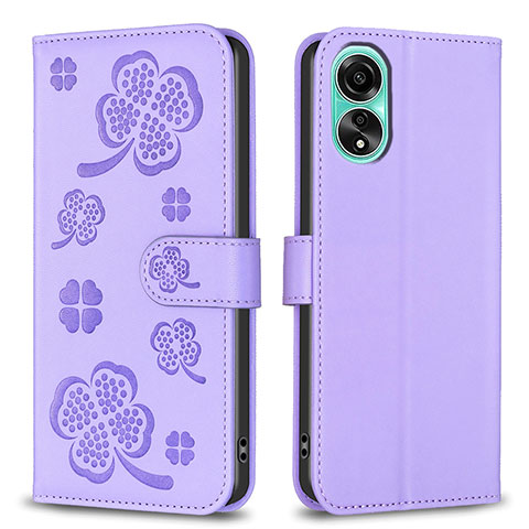 Funda de Cuero Cartera con Soporte Flores Carcasa BF1 para Oppo A78 4G Morado