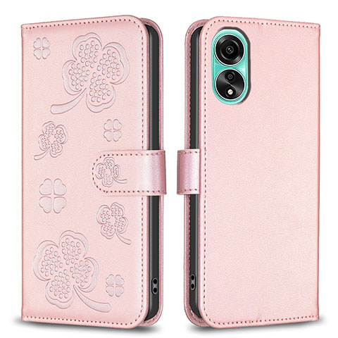 Funda de Cuero Cartera con Soporte Flores Carcasa BF1 para Oppo A78 4G Oro Rosa