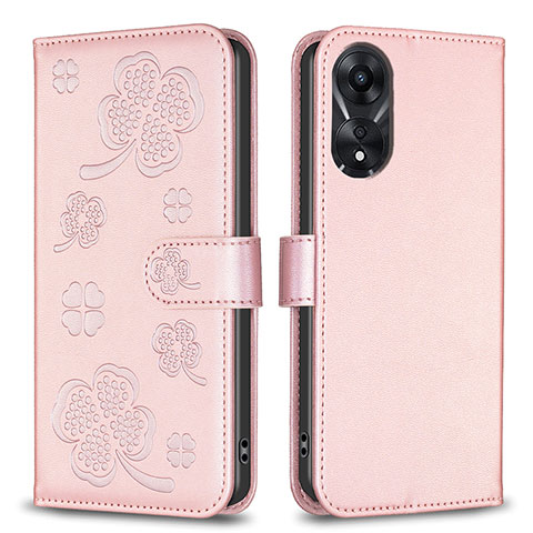 Funda de Cuero Cartera con Soporte Flores Carcasa BF1 para Oppo A78 5G Oro Rosa