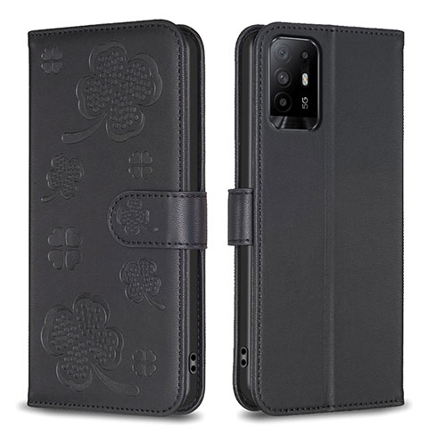 Funda de Cuero Cartera con Soporte Flores Carcasa BF1 para Oppo A94 5G Negro