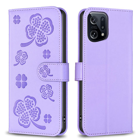 Funda de Cuero Cartera con Soporte Flores Carcasa BF1 para Oppo Find X5 5G Morado