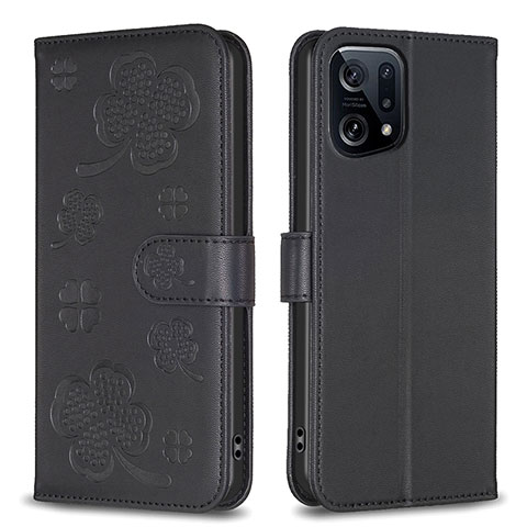 Funda de Cuero Cartera con Soporte Flores Carcasa BF1 para Oppo Find X5 5G Negro