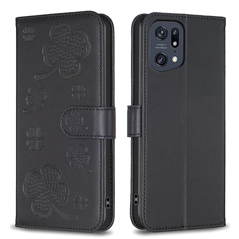 Funda de Cuero Cartera con Soporte Flores Carcasa BF1 para Oppo Find X5 Pro 5G Negro