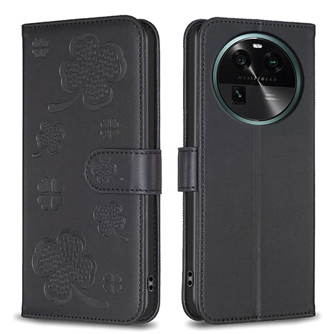 Funda de Cuero Cartera con Soporte Flores Carcasa BF1 para Oppo Find X6 5G Negro