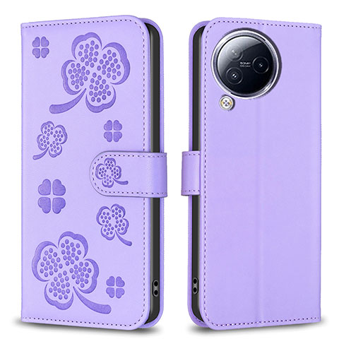 Funda de Cuero Cartera con Soporte Flores Carcasa BF1 para Xiaomi Civi 3 5G Morado