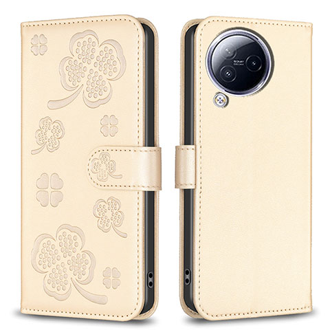 Funda de Cuero Cartera con Soporte Flores Carcasa BF1 para Xiaomi Civi 3 5G Oro