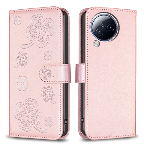 Funda de Cuero Cartera con Soporte Flores Carcasa BF1 para Xiaomi Civi 3 5G Oro Rosa