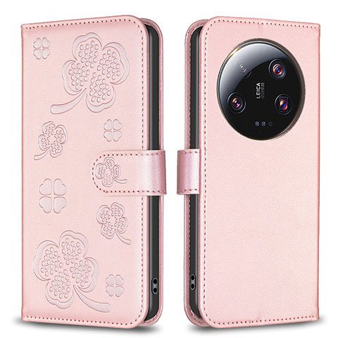 Funda de Cuero Cartera con Soporte Flores Carcasa BF1 para Xiaomi Mi 13 Ultra 5G Oro Rosa