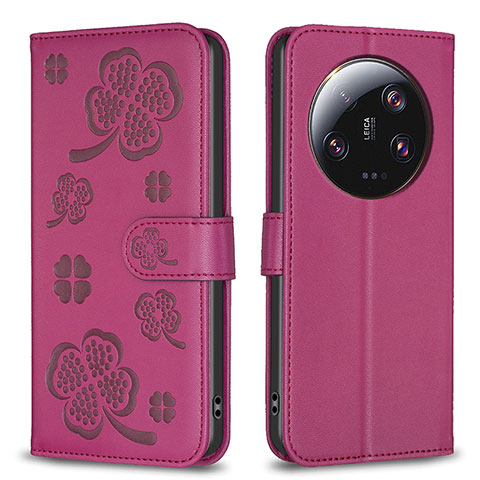 Funda de Cuero Cartera con Soporte Flores Carcasa BF1 para Xiaomi Mi 13 Ultra 5G Rosa Roja