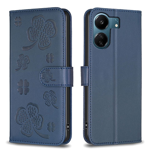 Funda de Cuero Cartera con Soporte Flores Carcasa BF1 para Xiaomi Poco C65 Azul