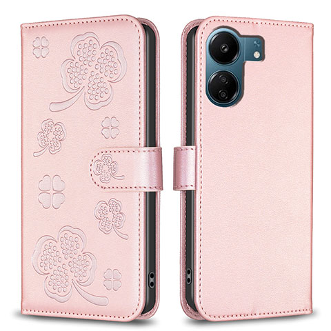 Funda de Cuero Cartera con Soporte Flores Carcasa BF1 para Xiaomi Poco C65 Oro Rosa