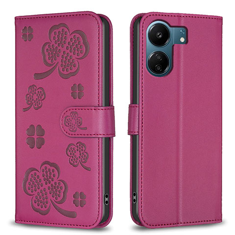 Funda de Cuero Cartera con Soporte Flores Carcasa BF1 para Xiaomi Poco C65 Rosa Roja