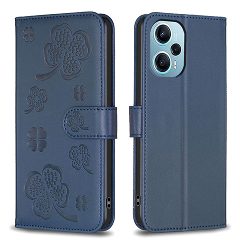 Funda de Cuero Cartera con Soporte Flores Carcasa BF1 para Xiaomi Poco F5 5G Azul