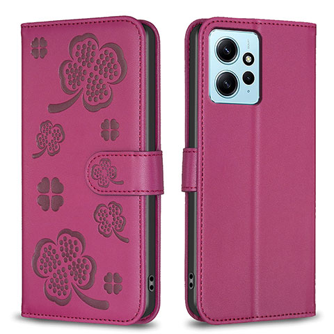 Funda de Cuero Cartera con Soporte Flores Carcasa BF1 para Xiaomi Redmi Note 12 4G Rosa Roja