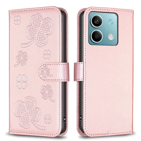 Funda de Cuero Cartera con Soporte Flores Carcasa BF1 para Xiaomi Redmi Note 13 5G Oro Rosa