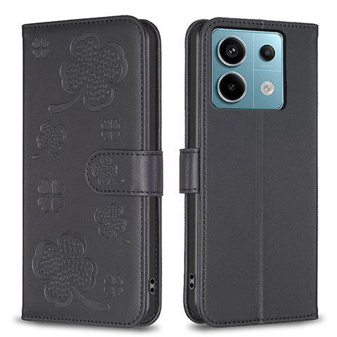 Funda de Cuero Cartera con Soporte Flores Carcasa BF1 para Xiaomi Redmi Note 13 Pro 5G Negro