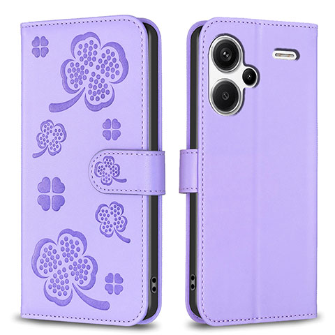 Funda de Cuero Cartera con Soporte Flores Carcasa BF1 para Xiaomi Redmi Note 13 Pro+ Plus 5G Morado