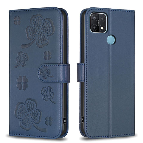 Funda de Cuero Cartera con Soporte Flores Carcasa BF2 para Oppo A35 Azul