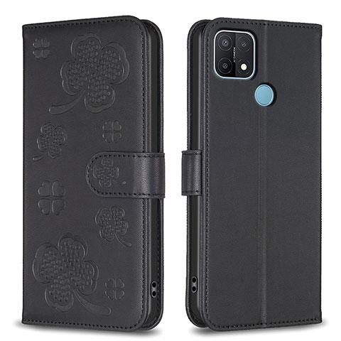 Funda de Cuero Cartera con Soporte Flores Carcasa BF2 para Oppo A35 Negro