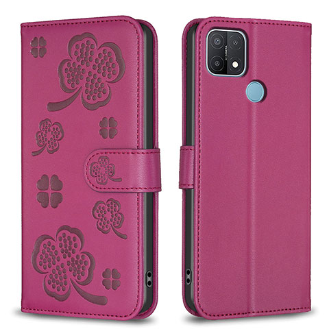 Funda de Cuero Cartera con Soporte Flores Carcasa BF2 para Oppo A35 Rosa Roja