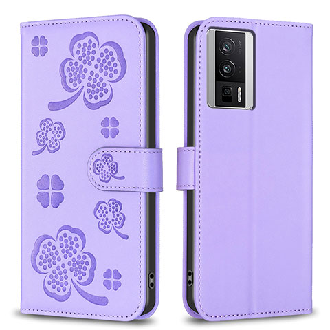 Funda de Cuero Cartera con Soporte Flores Carcasa BF2 para Xiaomi Redmi K60 5G Morado