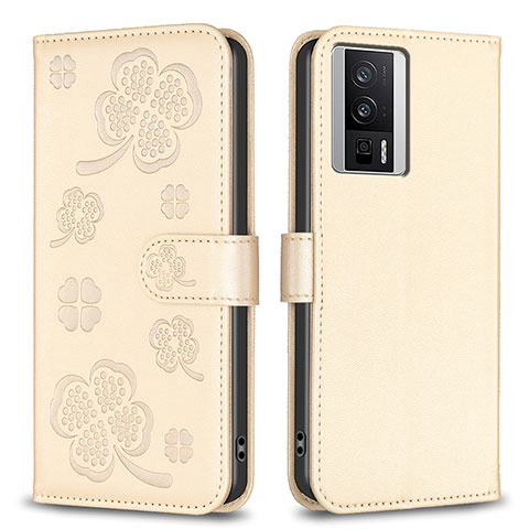 Funda de Cuero Cartera con Soporte Flores Carcasa BF2 para Xiaomi Redmi K60 5G Oro