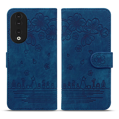 Funda de Cuero Cartera con Soporte Flores Carcasa HF1 para Huawei Honor 90 5G Azul