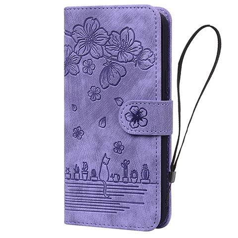 Funda de Cuero Cartera con Soporte Flores Carcasa HF1 para Huawei Honor 90 Lite 5G Morado