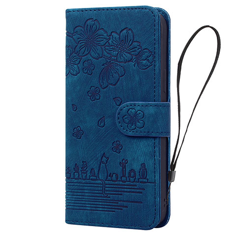 Funda de Cuero Cartera con Soporte Flores Carcasa HF1 para Huawei Honor X7a Azul