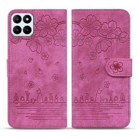 Funda de Cuero Cartera con Soporte Flores Carcasa HF1 para Huawei Honor X8b Rosa Roja