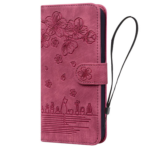 Funda de Cuero Cartera con Soporte Flores Carcasa HF2 para Huawei Honor X6a Rojo