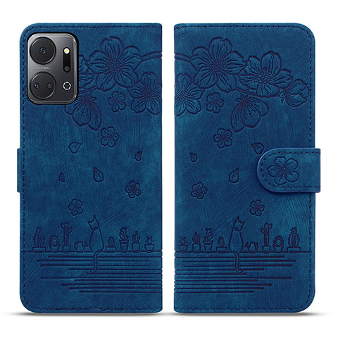 Funda de Cuero Cartera con Soporte Flores Carcasa HF2 para Huawei Honor X7a Azul