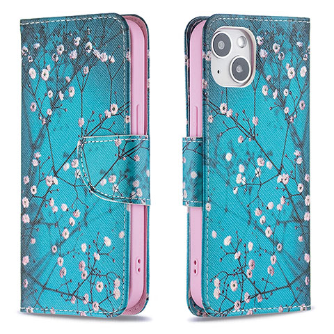 Funda de Cuero Cartera con Soporte Flores Carcasa L01 para Apple iPhone 13 Mini Cian